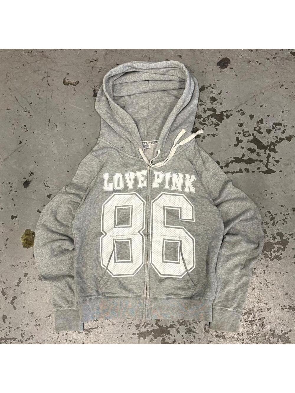 Beautiful vintage Y2K Victoria's Secret PINK Gray Zip Up Hoodie